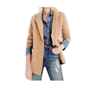 J Crew Sophie Blazer S Open Front Camel Tan Cotton Merino Wool Boho Academic